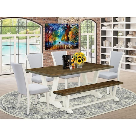 East West Furniture 6 Piece V-Style Kitchen Table Set - Linen White V077VE005-6